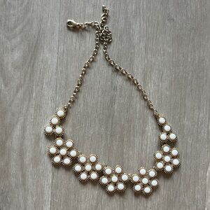 Gold and White Floral Statement Necklace